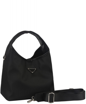 Nylon Triangle Plaque Shoulder Bag MEV-0015 BLACK